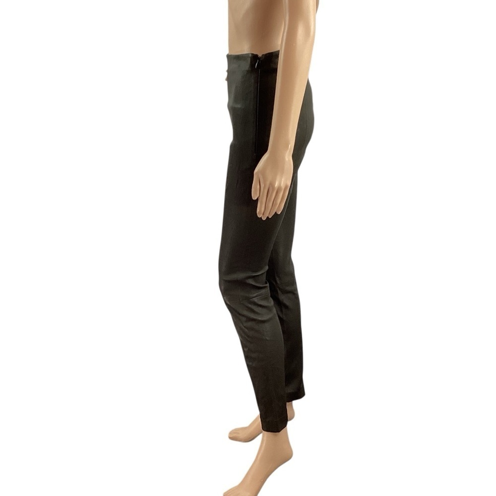 Theory Bristol Lambskin Leather Skinny Leggings Dark Olive Size 4 - Picture 5 of 8